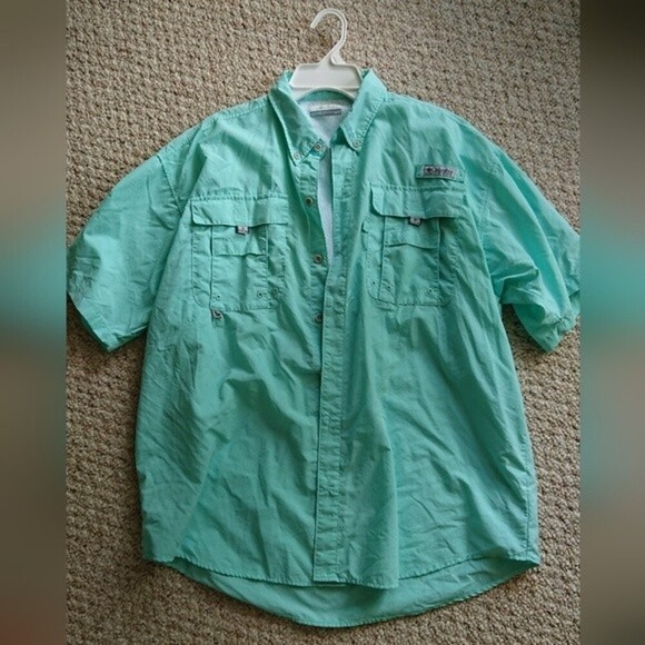 COLUMBIA BAHAMA II FISHING SHIRT SHORT SLEEVE in turquoise light blue size M - Picture 3 of 12